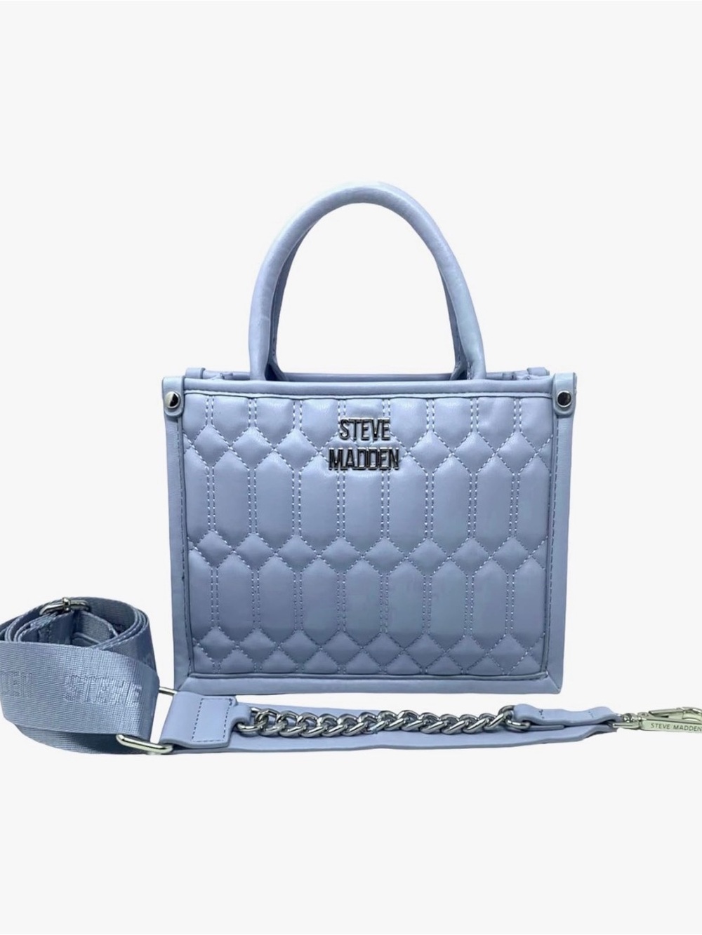 Steve Madden Quilted Mini Top-Handle Bag in Powder Blue